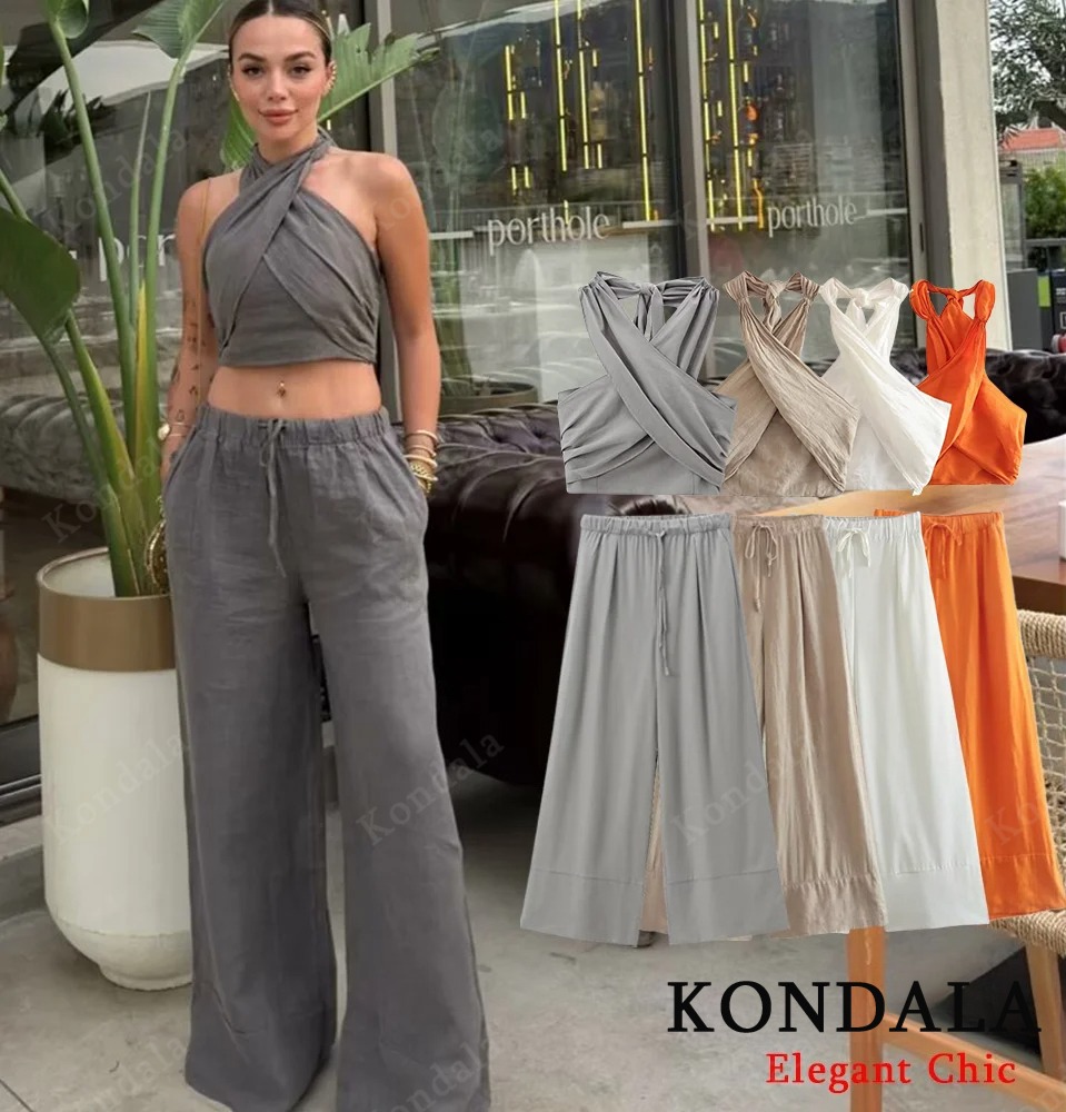 Linen Pant Wide - KONDALA Sexy Casual Crossover Camisole Top