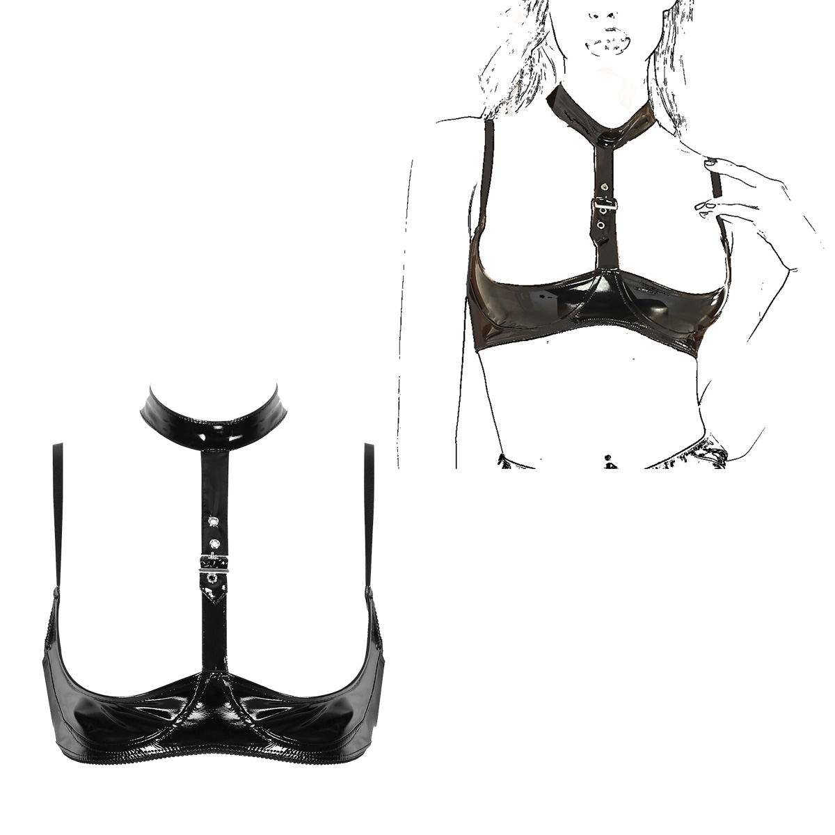 Womens Patent Leather Lingerie – Bralette Triangle Set Bewertung und Preis