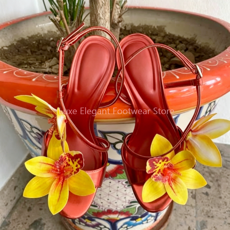 Red Flower Decor Back Strap Ho – Sandal Strappy Heeled Bewertung und Preis