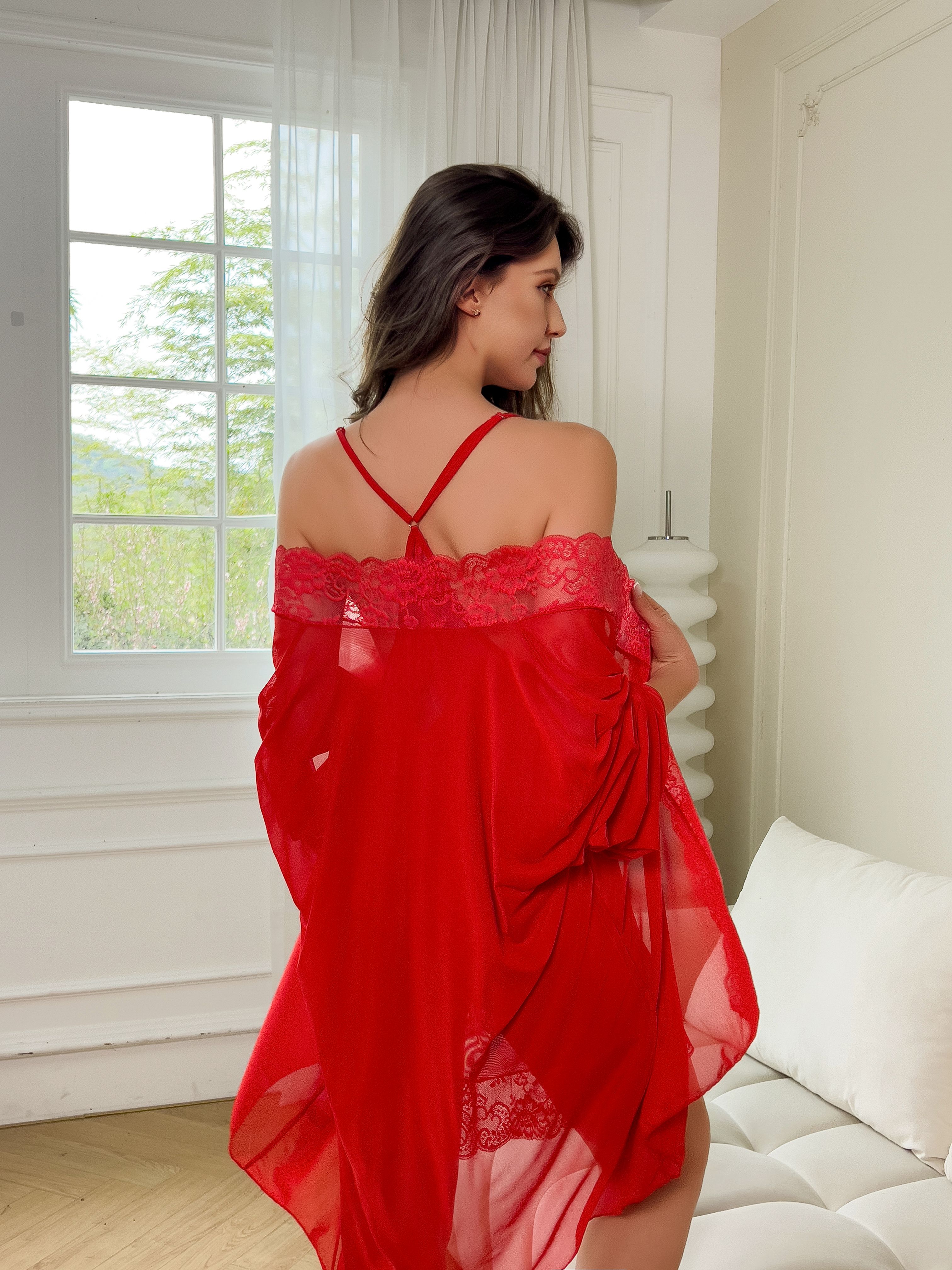 Plus Size Women Sexy Red Sheer – Kimono Sheer Floral Bewertung und Preis