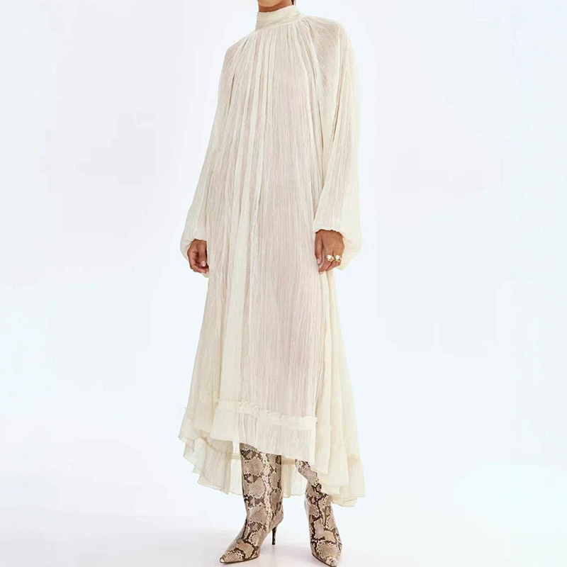Ladies O-neck Long Sleeved Ple – Linen Dress Wrap Bewertung und Preis