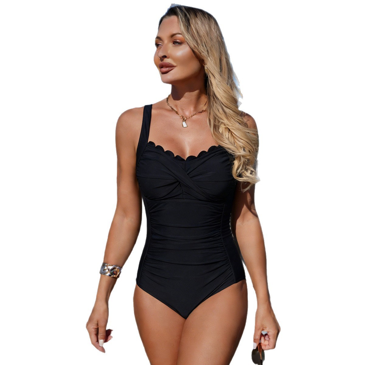Black Swimsuit Scalloped Neckl – Swimsuit Bikini Ruched Bewertung und Preis