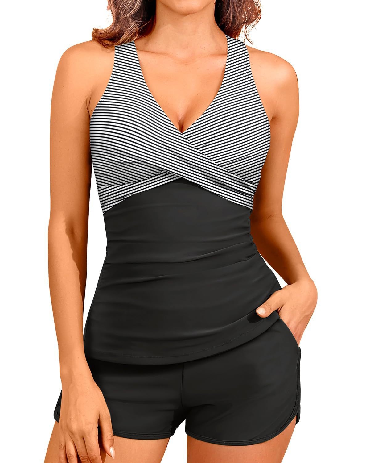 Woman Tankini With Shorts Slee – Swimsuit Bikini Ruched Bewertung und Preis