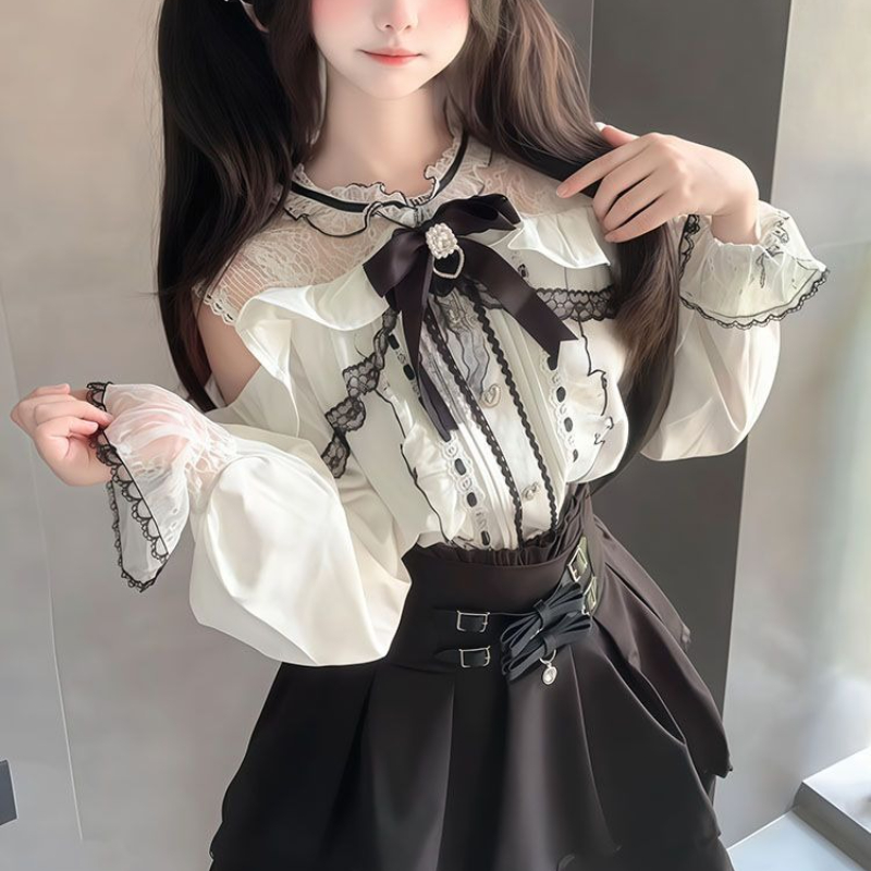 Japanese Gothic Y2k Lolita Sty – Blouse Off Shoulder Bewertung und Preis