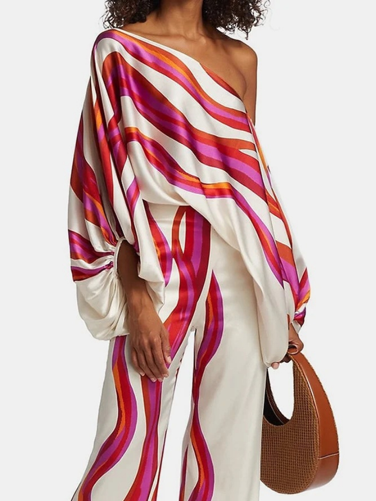 Women's Printed Satin 2-piece  – Blouse Off Shoulder Bewertung und Preis
