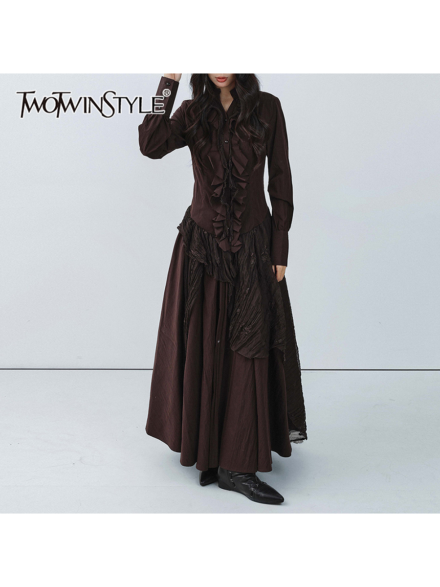 TWOTWINSTYLE Brown Spliced Fol – Linen Dress Wrap Bewertung und Preis
