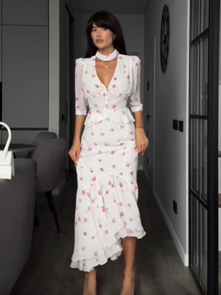 Women White Pink Floral Choker – Midi Skirt Floral Bewertung und Preis