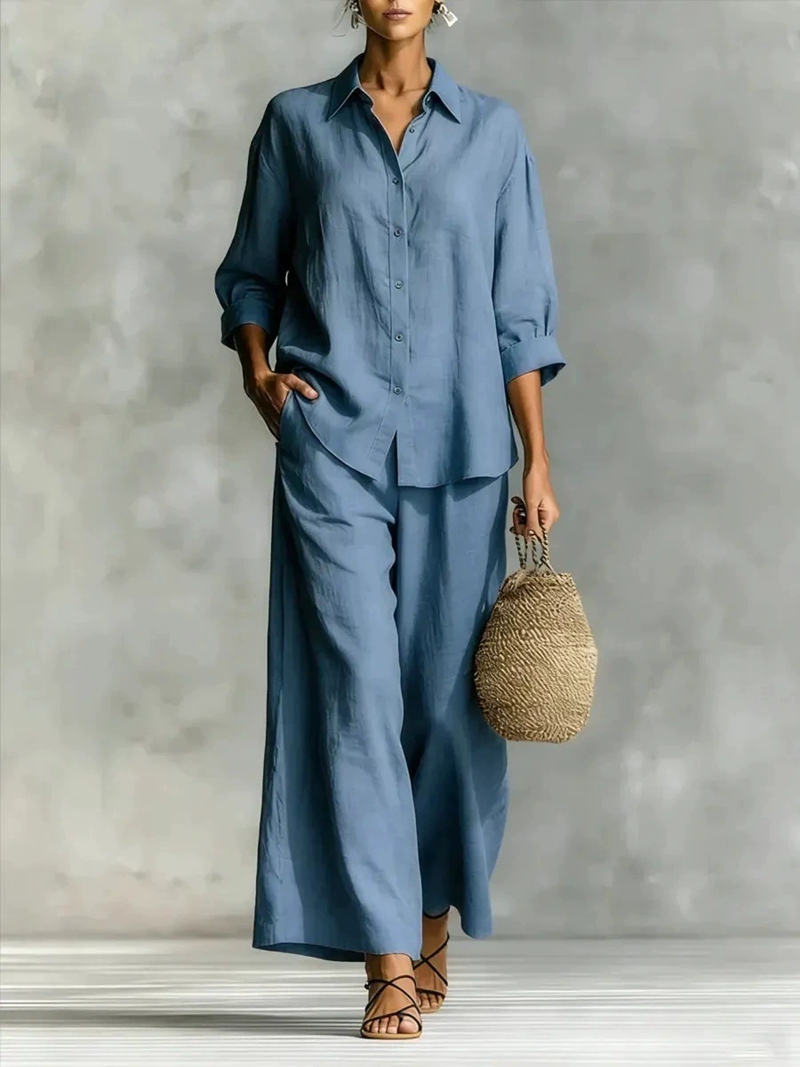 Women's New 7-Sleeve Shirt & W – Linen Pant Wide Bewertung und Preis