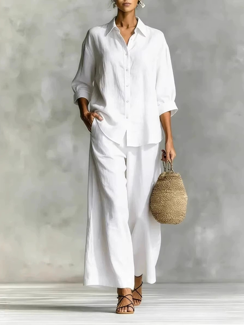 Women's New 7-Sleeve Shirt & W – Linen Pant Wide Bewertung und Preis