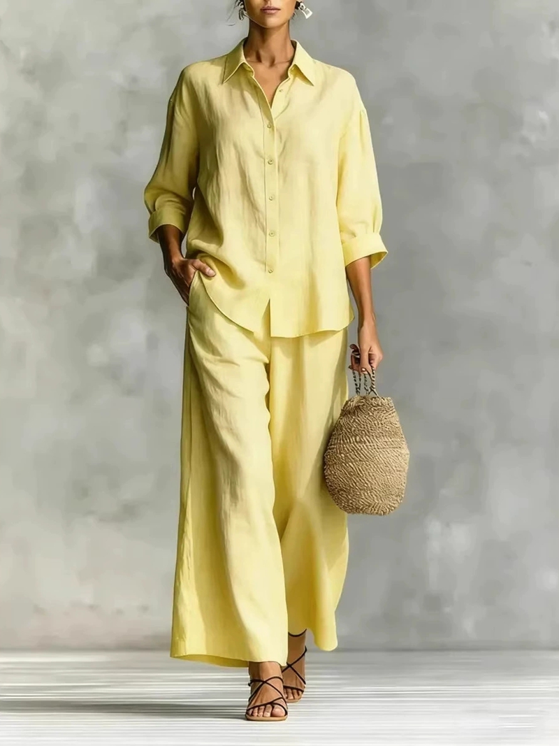 Women's New 7-Sleeve Shirt & W – Linen Pant Wide Bewertung und Preis