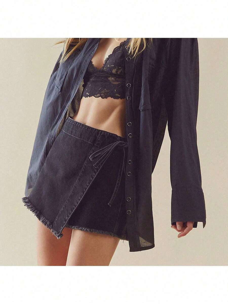 Women Denim Wrap Skort High Wa – Shorts Denim Frayed Bewertung und Preis