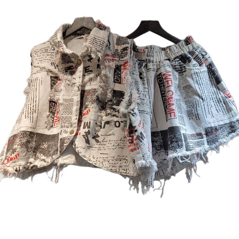 Chic Women Newspapers Letters  – Shorts Denim Frayed Bewertung und Preis