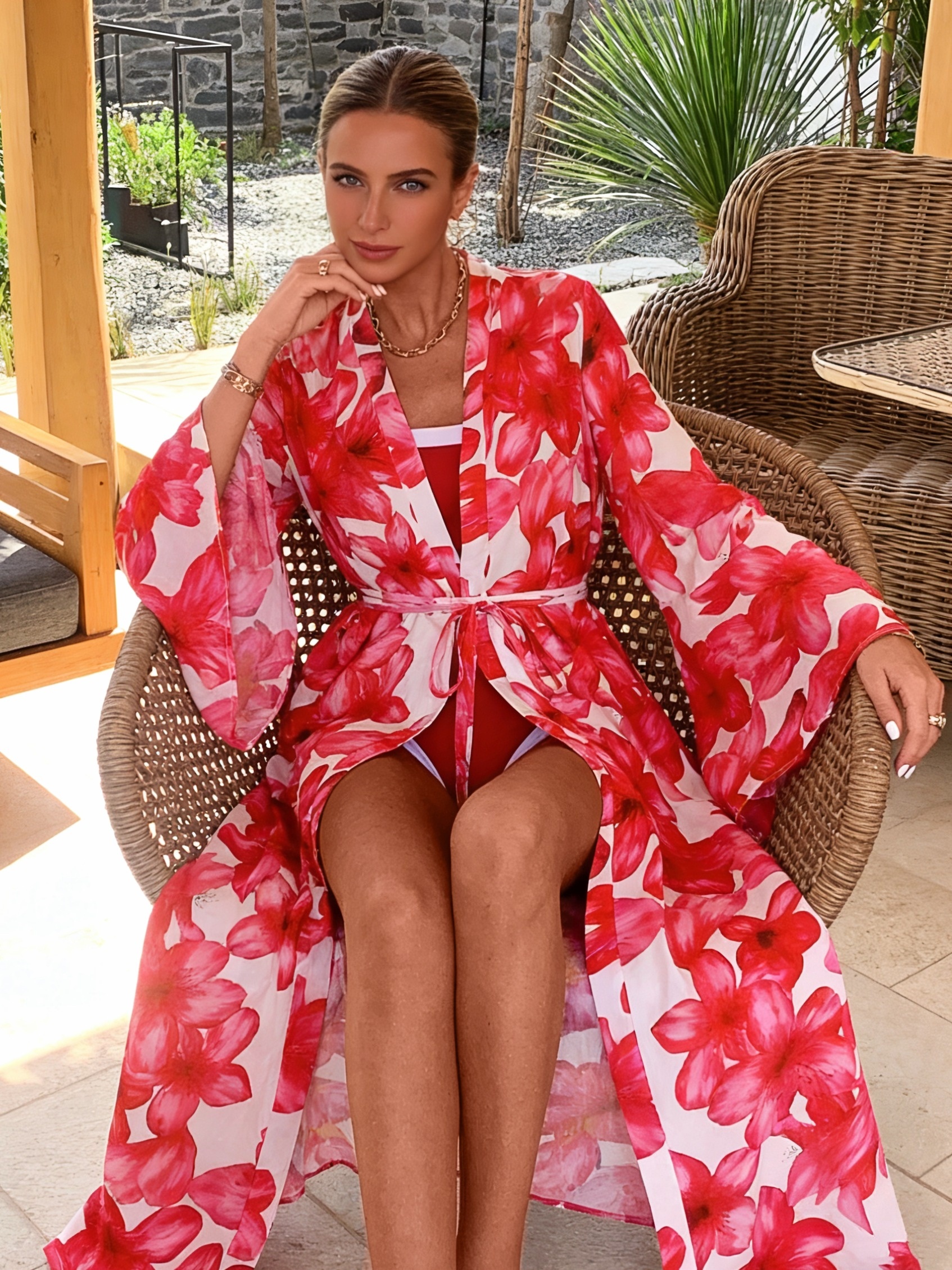 Women's Red Floral Kimono Robe – Kimono Sheer Floral Bewertung und Preis