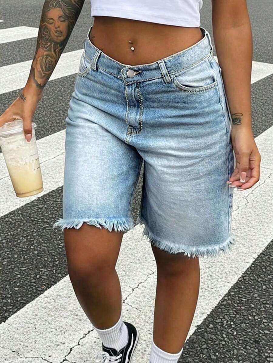 Womens Light Wash Denim Bermud – Shorts Denim Frayed Bewertung und Preis