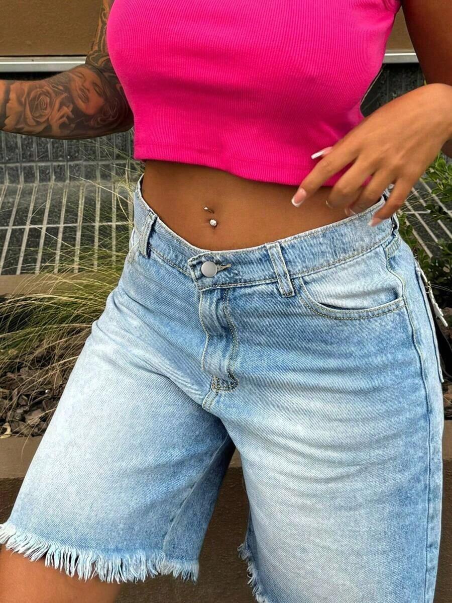 Womens Light Wash Denim Bermud – Shorts Denim Frayed Bewertung und Preis