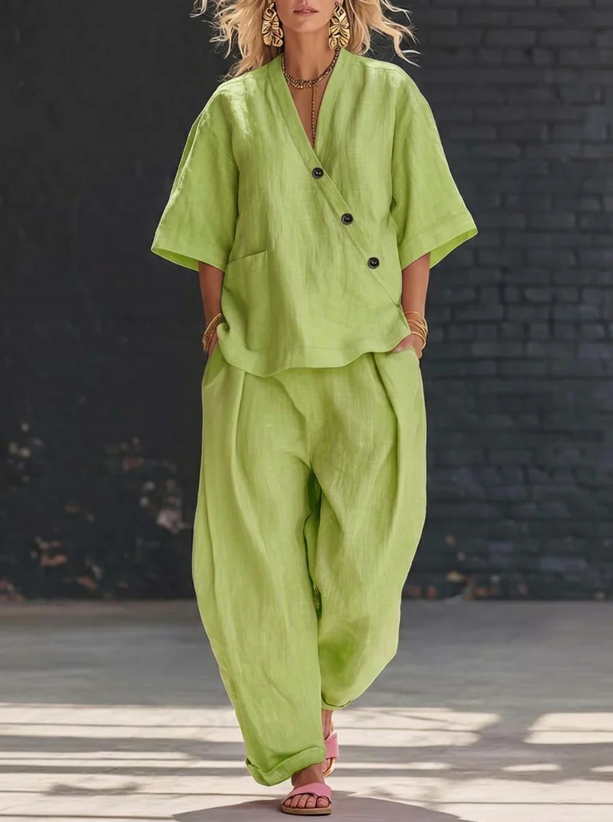 Women’s Two Piece Set Loose V  – Linen Pant Wide Bewertung und Preis