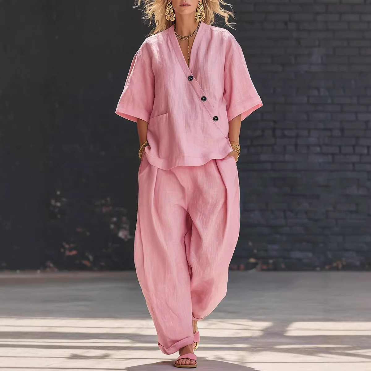 Women’s Two Piece Set Loose V  – Linen Pant Wide Bewertung und Preis