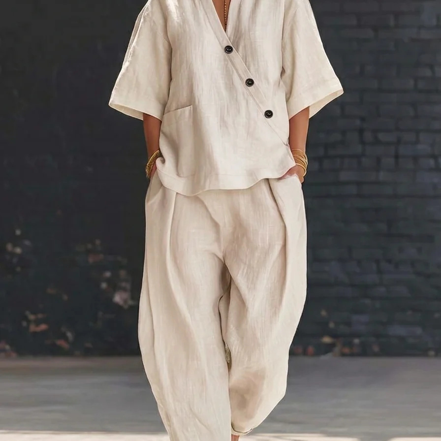 Women’s Two Piece Set Loose V  – Linen Pant Wide Bewertung und Preis