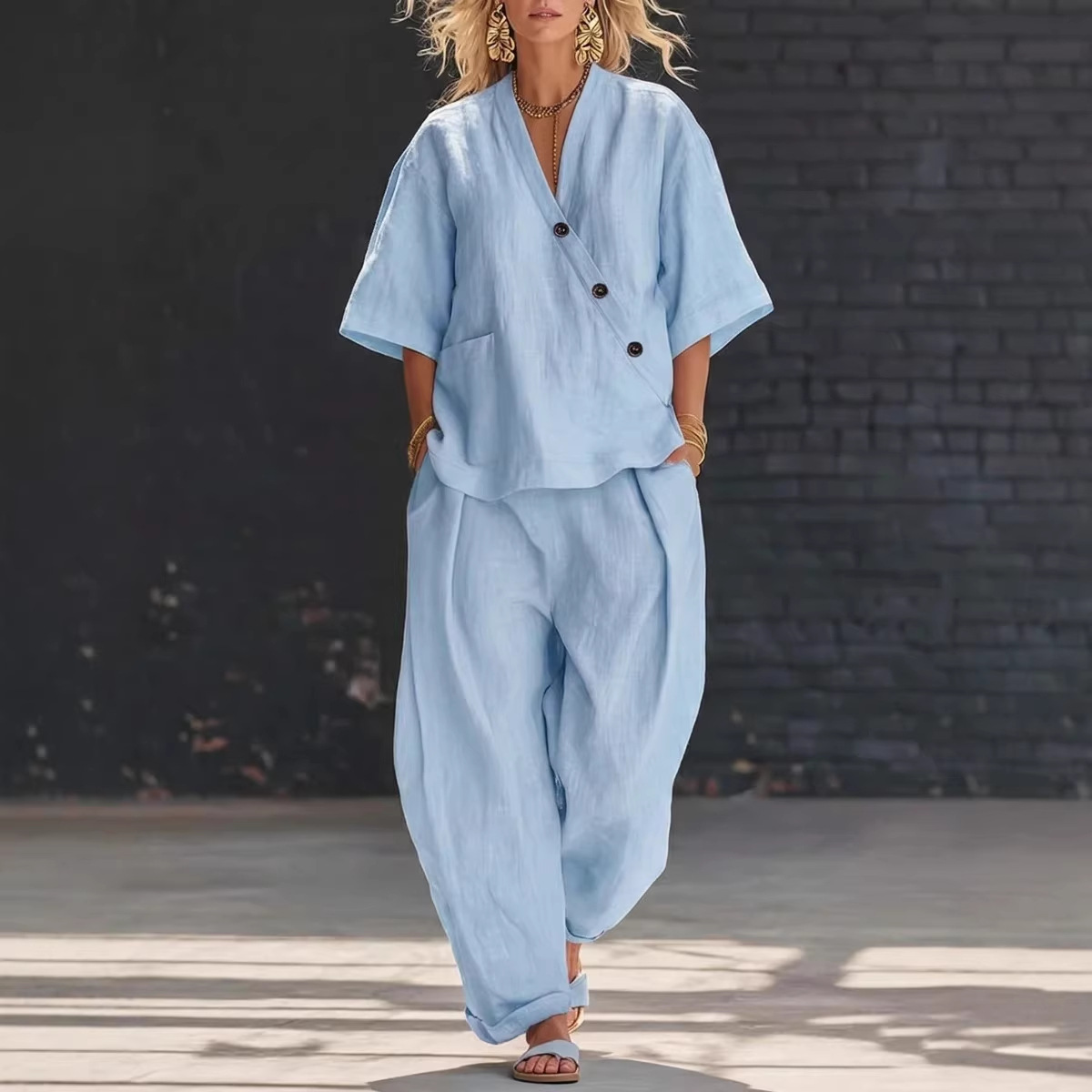 Women’s Two Piece Set Loose V  – Linen Pant Wide Bewertung und Preis