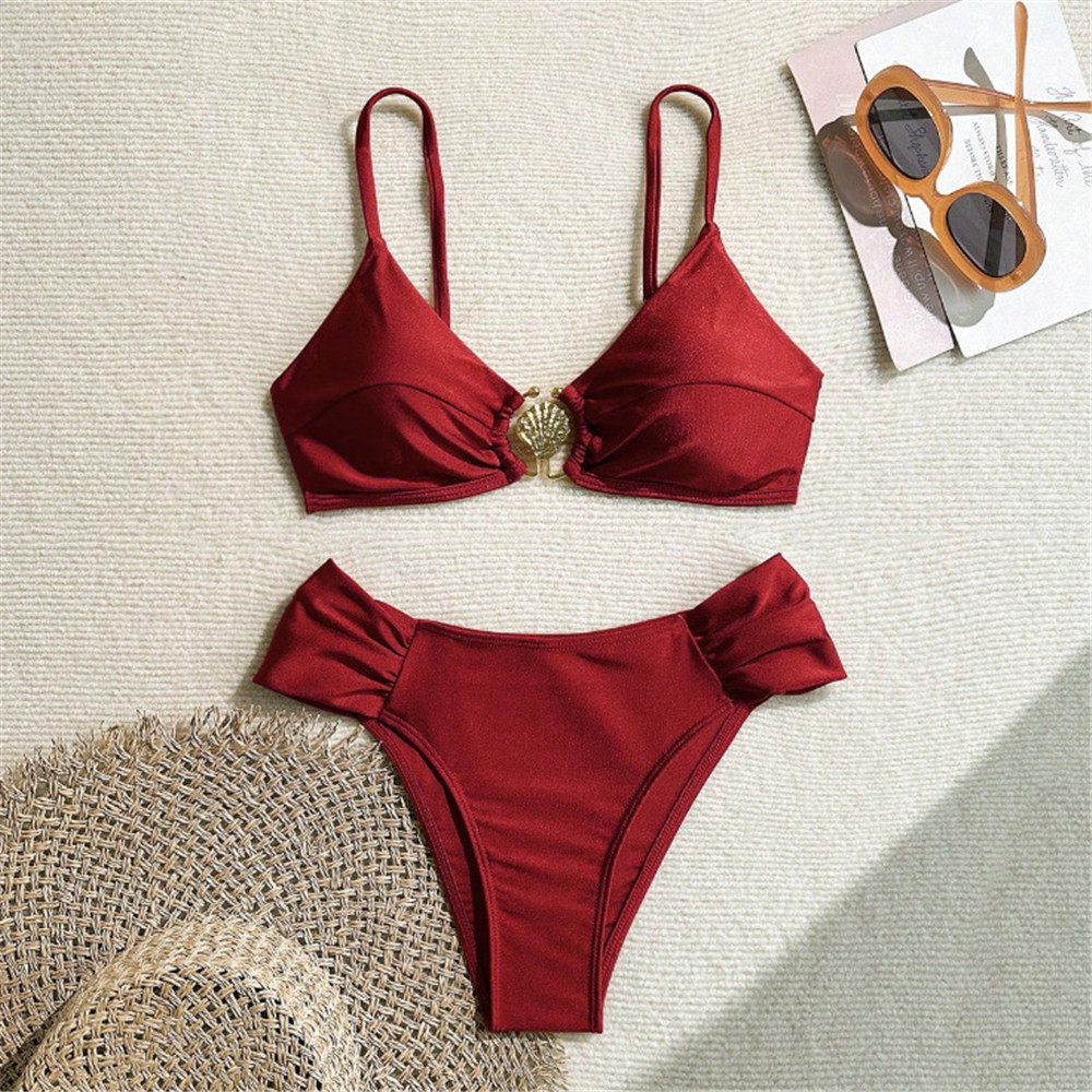 Metal Shell Ring Swimwear Sexy – Swimsuit Bikini Ruched Bewertung und Preis
