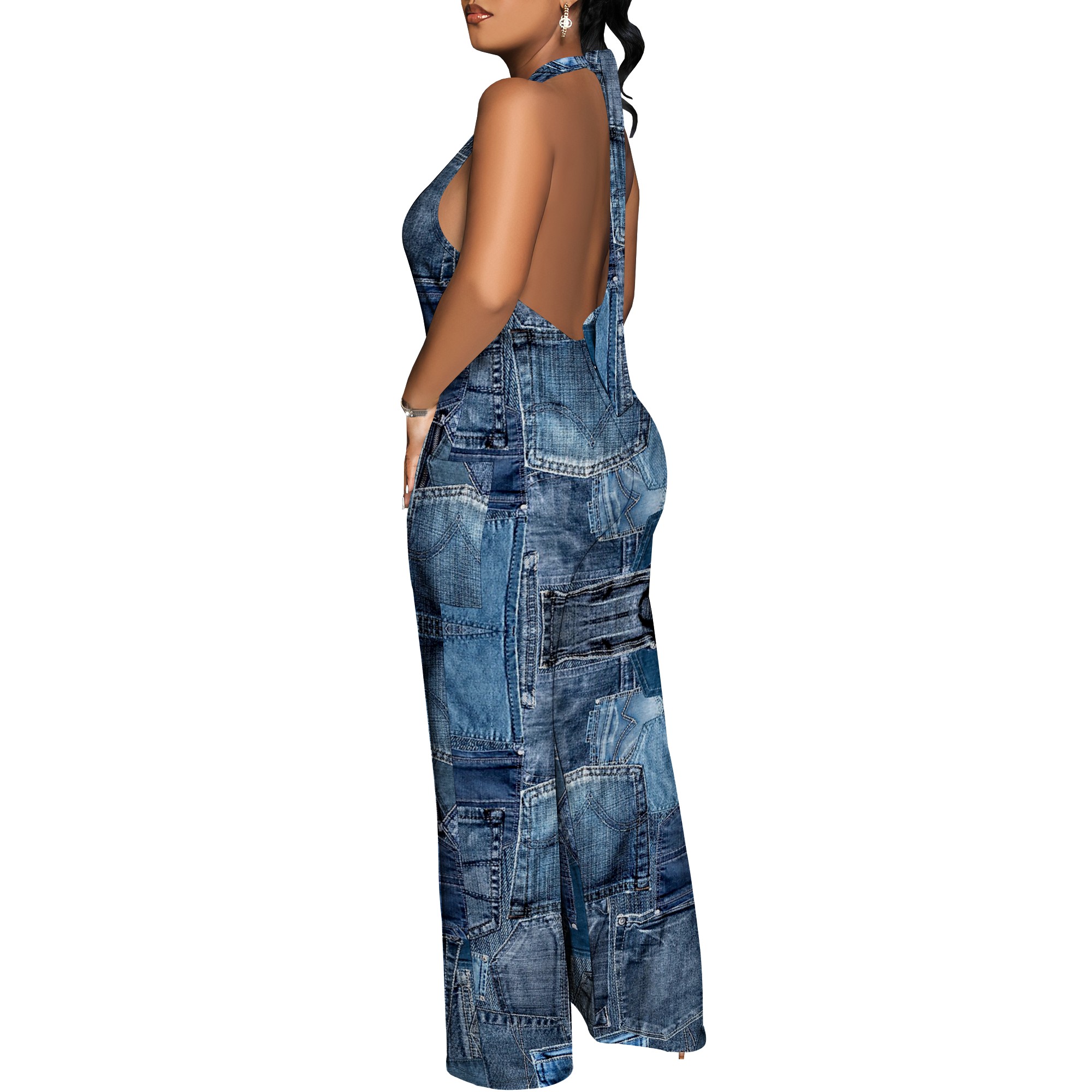 Denim Patchwork Halter V-Neck  – Maxi Dress Halter Bewertung und Preis