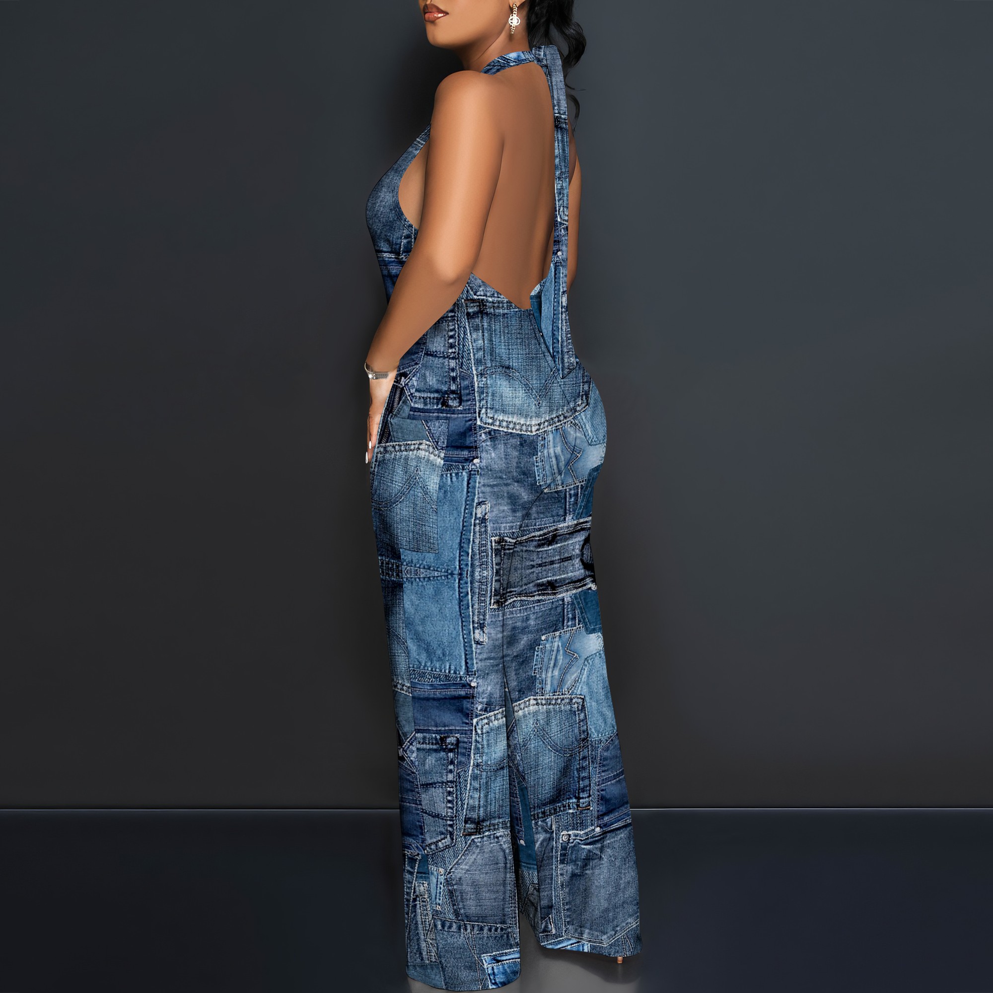 Denim Patchwork Halter V-Neck  – Maxi Dress Halter Bewertung und Preis