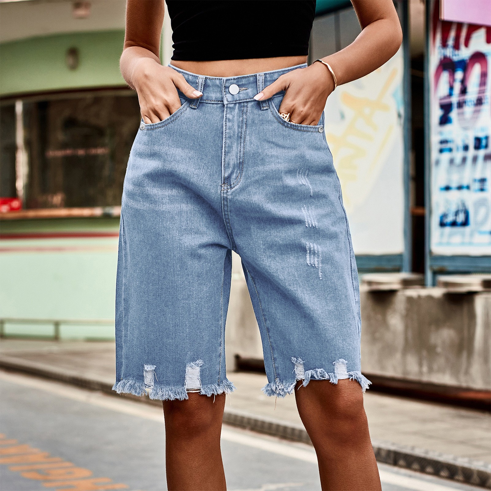 Summer Women's Clothing Distre – Shorts Denim Frayed Bewertung und Preis